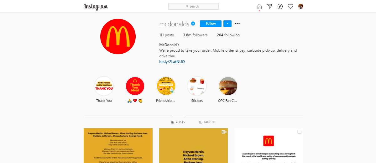 Instagram profili macdonalds